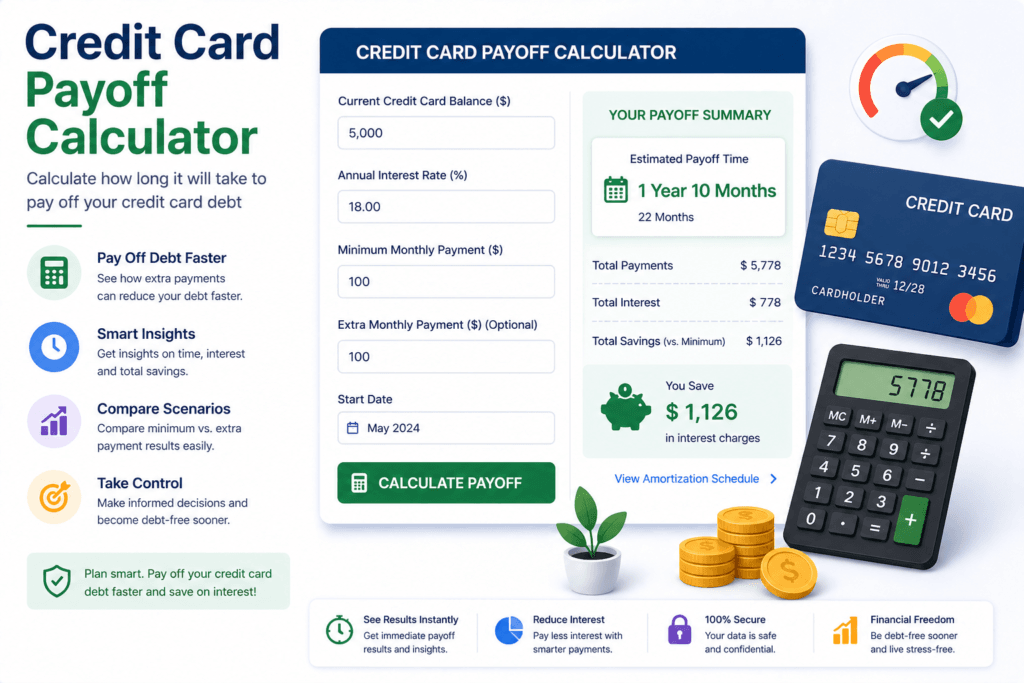 Credit Card Payoff Calculator india – calculate payoff time, interest and monthly payments