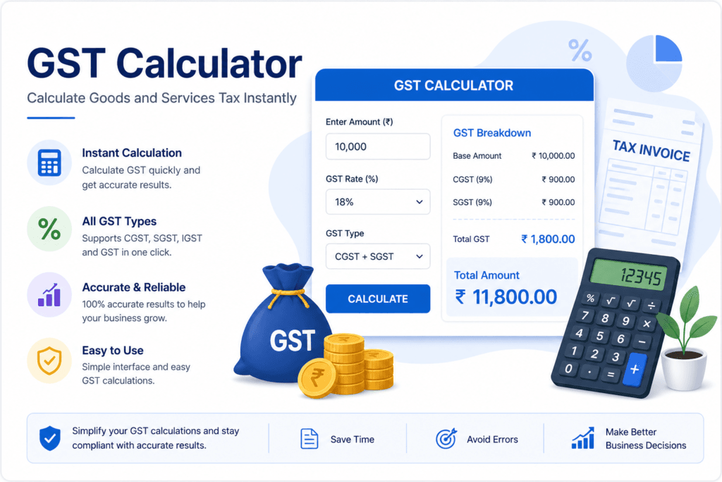 GST Calculator India – Add or Remove GST Online Free | CalcsWorld GST calculator India – calculate GST amount online with CGST, SGST and total price