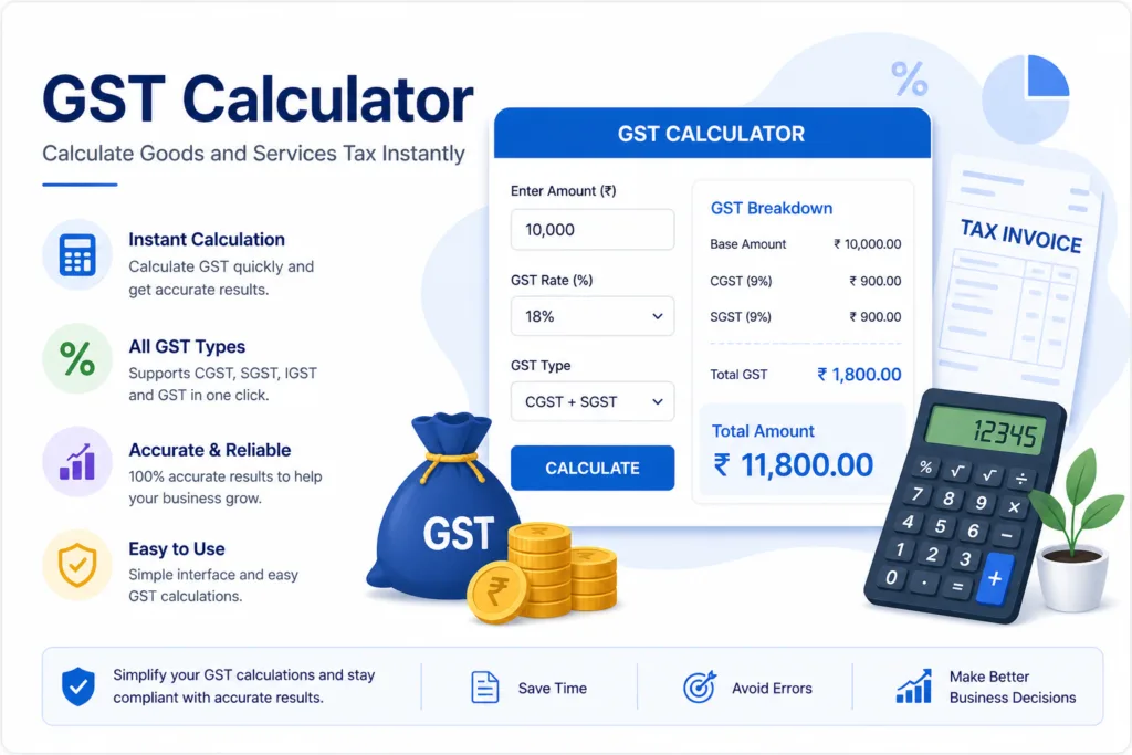 GST Calculator – calculate GST amount online with CGST, SGST and total price