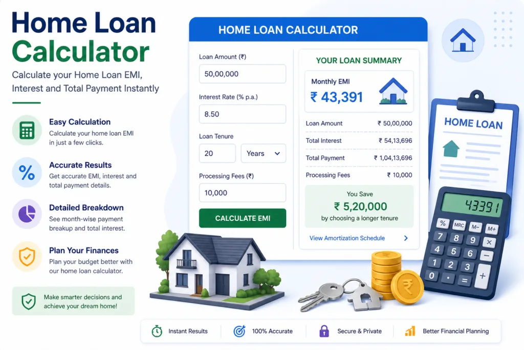 Home Loan Calculator – calculate EMI, interest and total loan payment online